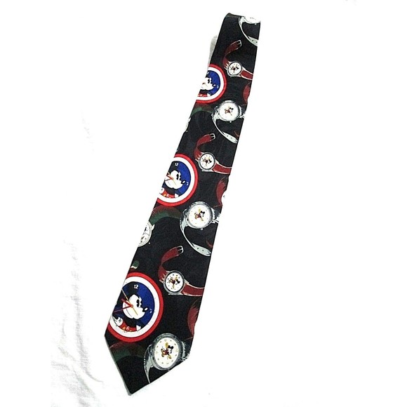 Mickey Mouse Disney Tie Black/Red/Yellow Clock Watch Pattern Accessories - Picture 1 of 7